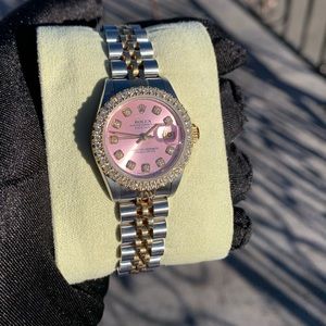 Rolex date two tone Pink DD and Approx 0.85CT DB ladies watch
